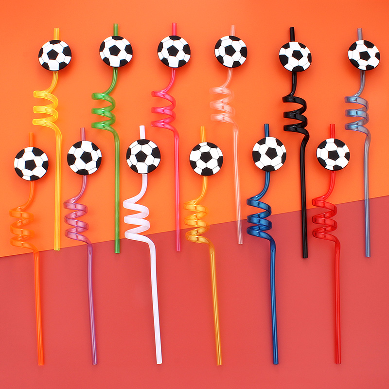 Reusable Straw - 12 pajitas con temática de fútbol,