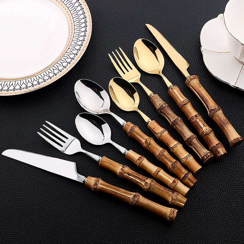 24 Uds. Cubiertos de acero ino - Bamboo Cutlery reseña y precio