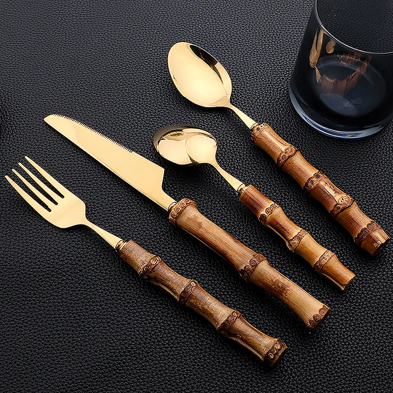 24 Uds. Cubiertos de acero ino - Bamboo Cutlery reseña y precio